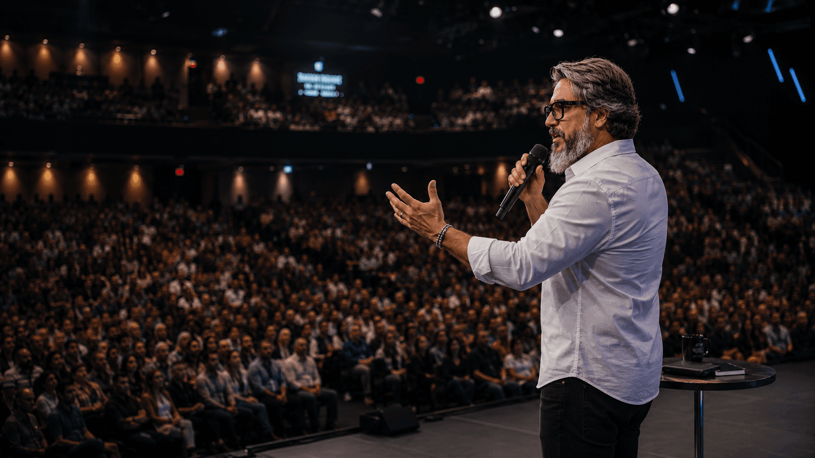 Ed Rocha palestrando em grande auditório