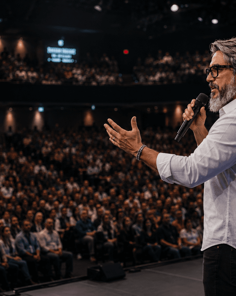 Ed Rocha palestrando em grande auditório